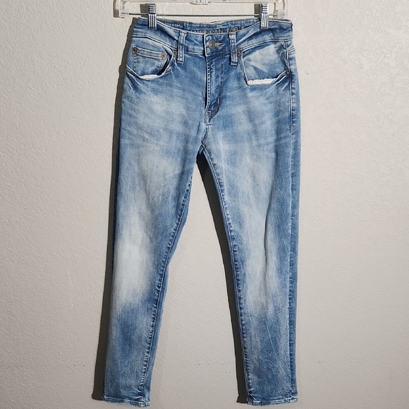 American Eagle Jeans Next Level Stretch Slim Blue Cropped Ankle Jeans 28 - Picture 1 of 13